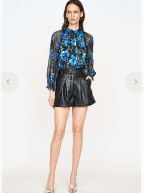 Christy Lynn Silk Sheer Sleeve Karla Button Up Blouse Sapphire Poinsettia Floral